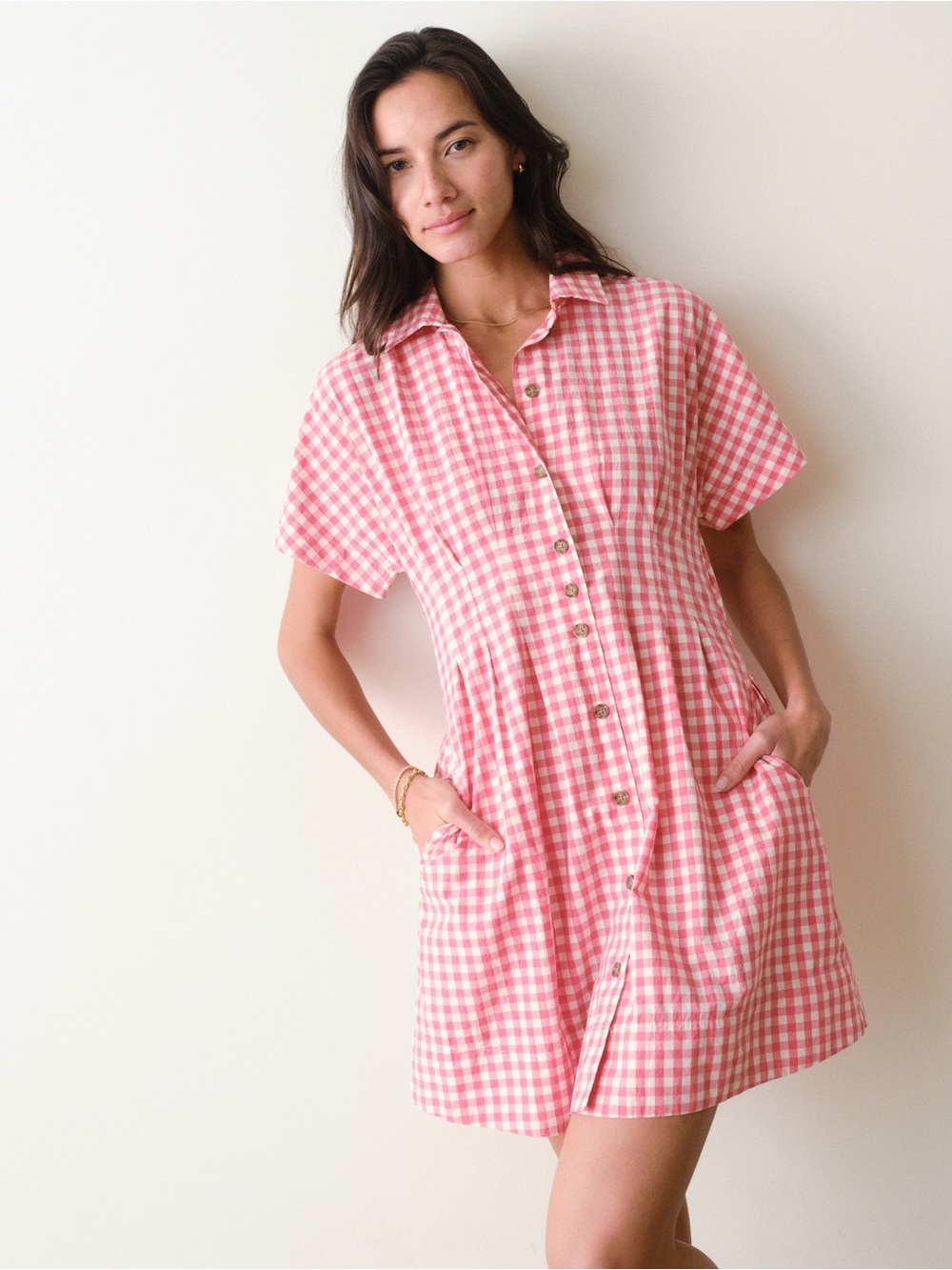 NWOT Marine Layer Arden Mini Shirt Dress in Cherry Gingham // XS